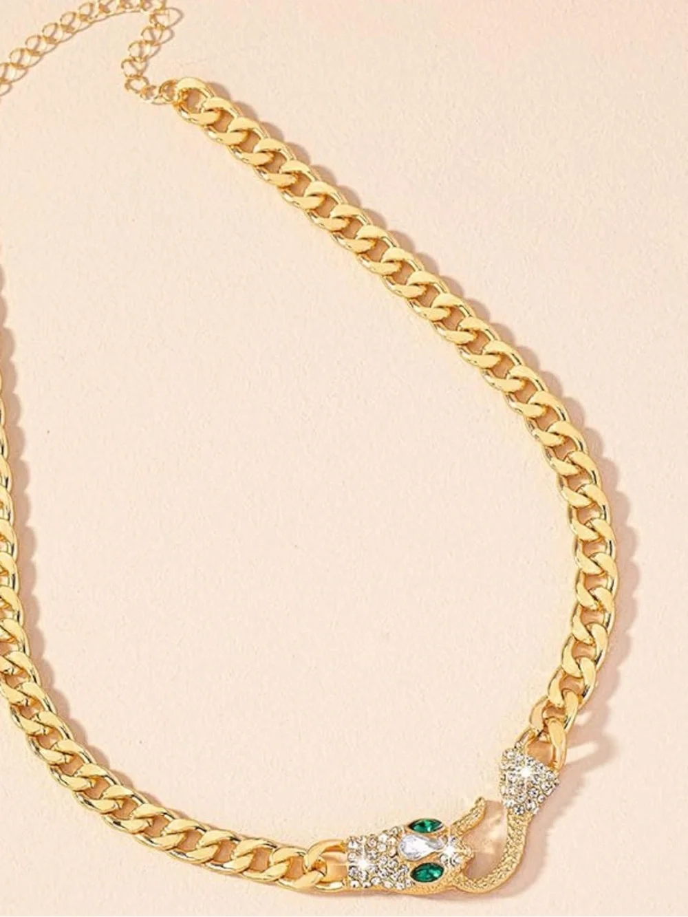 Anthropologie Gold-Tone Snake Choker with Green Accents